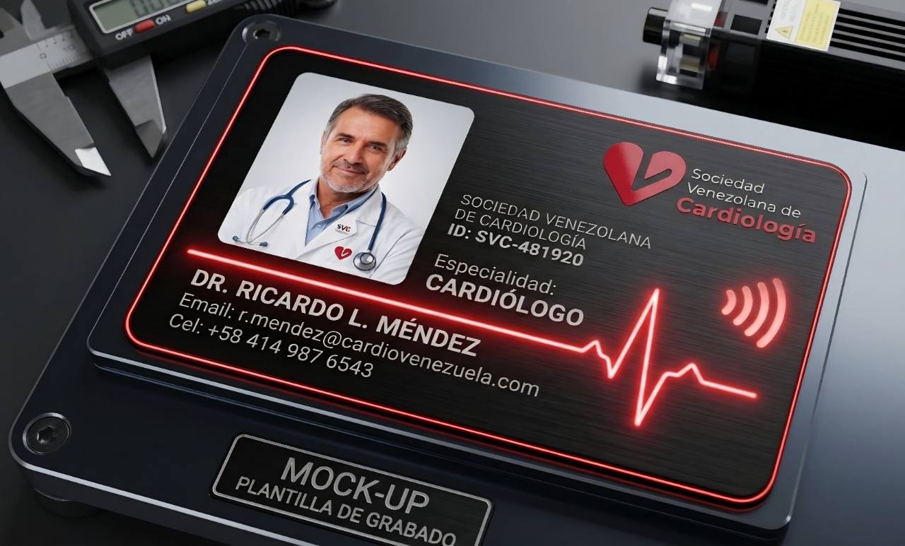 Mockup conceptual de una credencial médica inteligente con NFC